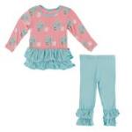 KK L/S Double Ruffle Outfit Strawberry Milk