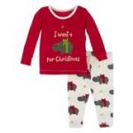 KK L/S Graphic Tee Pajama Set Natural Christmas Hippo
