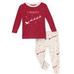 KK L/S Graphic Tee Pajama Set Natural Flying Santa