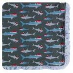 KK Ruffle Toddler Blanket Pewter Santa Sharks
