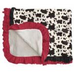 KK Sherpa-Lined Double Ruffle Toddler Blanket Cow Print