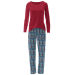 KK Women's L/S Loosey Goosey Tee & Pajama Set Twilight Skis