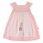 KK Woven Garden Dress with Apron Baby Rose with Natural w/embroidered ballet slippers