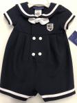 Matt's Scotter Nautical Sailor Romper Solid Navy with white outliney with