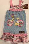 Millie Jay Applique Bicycle Shortall Blue Stripe Pink Floral Bib and bottoms ruffles