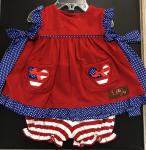 Millie Jay Nautical 2pc Applique Mouse Head Blue Dot side ties r/w Stripe Bloomers