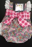 Three Sisters Bubble Gray Floral Pink on Pink Big Dot Bow w/ eyelet lace Ruffles