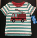 Wally & Willie Applique Fire Truck T-Shirt Green and White Stripe